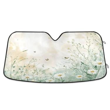 Imagem de ATTX Wildflowers para-sol para para-brisas de carro 144.8 cm x 80.0 cm escudo solar universal com proteção UV, persiana de janela frontal automática dobrável para caminhões Sedans SUVs #536