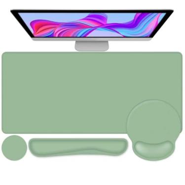 Imagem de 4 peças de protetor de mouse pad de mesa, descanso de pulso para teclado + tapete de mouse confortável com descanso de pulso + porta-copos para jogos grande para computador, laptop, mesa de 89,9 cm x