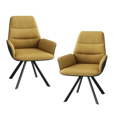 Imagem de HGTRH Cadeiras de jantar giratórias, cadeira de cozinha estofada com encosto e apoio de braço algodão linho couro pana pernas de aço carbono capacidade de peso 299 kg laranja 2 peças