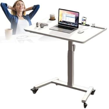 Imagem de HGTRH Mesa de pé móvel, pequena mesa de pé com interface USB/sem interface USB 60 x 50 cm ajuste de altura 75-112 cm mesa de joystick manual com rodas para home office branco + interface USB