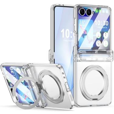 Imagem de SQMCase Capa magnética projetada para Samsung Galaxy Z Flip 7 com proteção de dobradiça e suporte [compatível com MagSafe], capa protetora fina para celular Z Flip 7 - Cristal