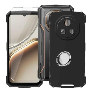 Imagem de HGJTFANY Capa de telefone para Doogee Fire 7 (16.8 cm) + 1 x protetor de tela, com suporte de anel de metal para celular de 360°, capa protetora de TPU macio preto ultrafino à prova de choque para