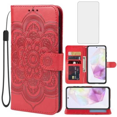 Imagem de Bohefo Capa para Galaxy A36 5G, capa carteira para Samsung A 36 com protetor de tela de vidro temperado, suporte para cartão de crédito de couro mandala para Samsung Galaxy A36 5G vermelho