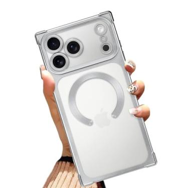 Imagem de AIGOMARA Capa magnética para iPhone 17 Pro Max de 6,9 polegadas [compatível com MagSafe] Capa protetora de TPU macio transparente prata fina cantos reforçados à prova de choque para mulheres e homens