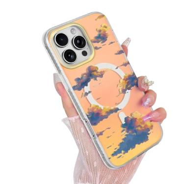 Imagem de Amzfield Capa para iPhone 16 Pro Max para mulheres e meninas, compatível com MagSafe Cute Colorful Aesthetic Cloud Pattern Design, Trendy Girly Protective Phone Case, Iridescent Sunset Sky