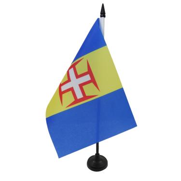Imagem de Bandeira de mesa da Madeira 12 cm x 20.3 cm - Portugal - Bandeira de mesa Maderiana 21 x 14 cm - Bastão e base de plástico preto - AZ FLAG