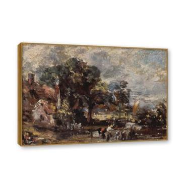 Imagem de NHLDZYH Moldura de teca. Arte em tela emoldurada estilo constable (esboço para o Haywain), impressões de parede de paisagem inglesa, decoração de parede com tema de natureza para quarto ou escritório