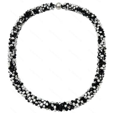 Imagem de Esbbela Colar de contas atadas à mão, gargantilha de cristal artificial para mulheres - fio de contas feito à mão com contas brilhantes Rondelle-43 cm, preto/vermelho/marrom, 17-18 inch, Cristal