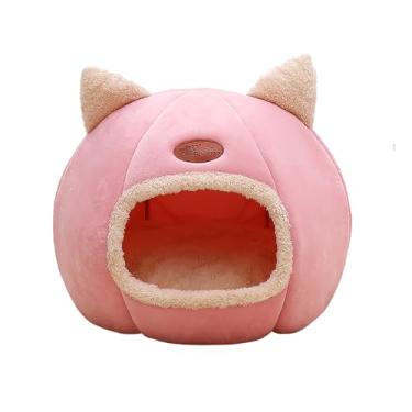 Imagem de Cama Caverna para Pets Gatos Cães Pequenos Veludo Auto-Aquecido 2-em-1 Gato Filhote de Abrigo com Almofada Removível Lavável Confortável Pet Dormir Fechada Plegável Fundo Anti-Deslizante