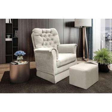 Imagem de Poltrona para Amamentação Balanço com Puff Agatha Suede Bege Claro - M