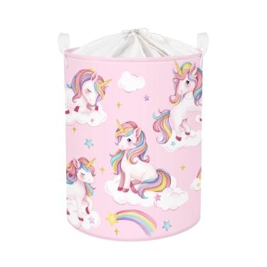 Imagem de HUUMONSS Cesto de lavanderia unicórnio grande cesta de armazenamento nuvens arco-íris dobrável para pais organizador de roupas de brinquedo para quarto, banheiro, estrelas, 63L