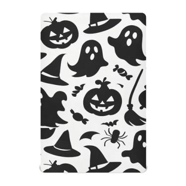 Imagem de Wassud Lençóis de berço respiráveis Black Halloween Pumpkins, capas de colchão de berço de 68 x 99 cm, neutros para meninos e meninas (serve para berço padrão e pacote e brincadeira)
