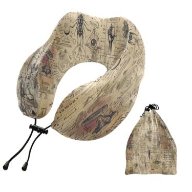 Imagem de CEBUGI Travesseiros de viagem portáteis em forma de U, travesseiro de pescoço de espuma viscoelástica com trava de corda ajustável para avião, viagem, trem, negócios, escritório, soneca (flor rosa)