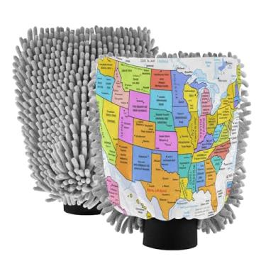 Imagem de STAYTOP Luvas de lavagem de carro com mapa do mundo colorido, 2 peças, luvas de microfibra de chenille, sem arranhões, panos de esponja de lavagem ultra absorventes para carros, limpeza doméstica - M