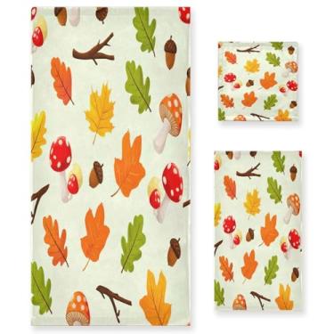Imagem de Wassud Conjunto de 3 toalhas de banho com folhas de outono de desenho animado, toalhas super macias e absorventes para banheiro, toalhas de banho de secagem rápida, toalha de banho para academia, spa