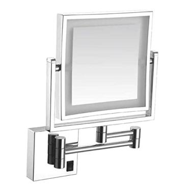 Imagem de YYBOES Espelho de maquilhagem Espelho de maquilhagem Espelho montado na parede, espelho de maquilhagem LED de dupla face quadrado espelho telescópico dobrável espelho de beleza para casa de banho com