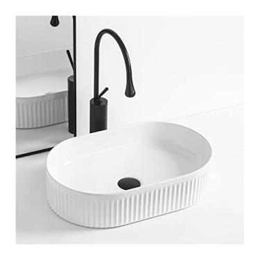 Imagem de Pia de banheiro 51 x 33 cm branca pia de vaso de banheiro moderna acima do balcão pia de banheiro porcelana cerâmica pia arte bacia com torneira pia de vaso