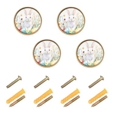 Imagem de CEBUGI Conjunto de 4 puxadores de gaveta redondos de coelho da Páscoa com parafusos puxadores de armário de cozinha para gaveta porta guarda-roupa cômoda