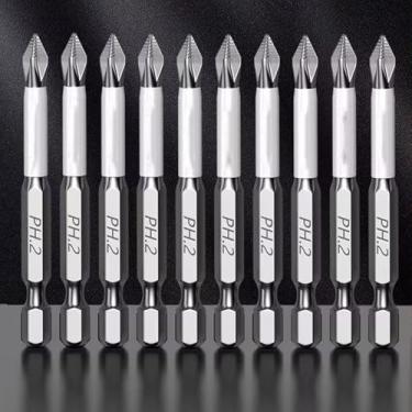 Imagem de Conjunto de 10 peças de chaves de fenda magnéticas antiderrapantes de 5 cm, conjunto de brocas PH2 de aço S2 com pontas usinadas CNC para furadeira elétrica