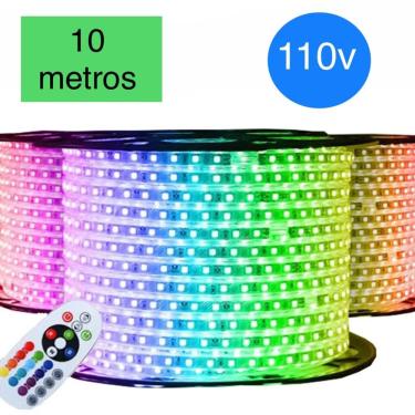 Imagem de Fita led mangueira chata RGB colorida 10 mt 110V com fonte