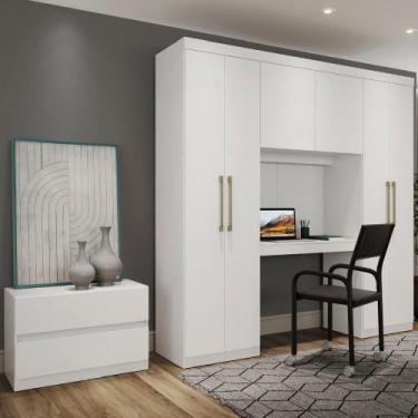 Imagem de Guarda Roupa Solteiro 6 Portas Branco C/ Escrivaninha - CARRARO MÓVEIS