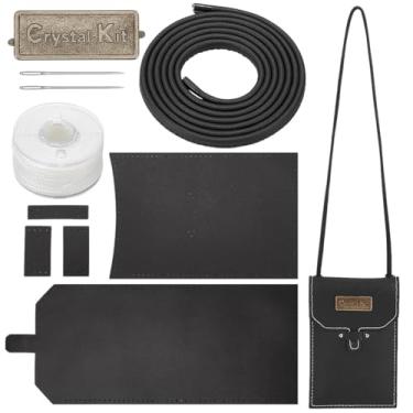 Imagem de WADORN Kit de bolsa de celular transversal pequena, bolsa de couro PU feita à mão, conjunto de material de costura, conjunto de ferramentas de fabricação de carteira de ombro feminina, suprimentos de