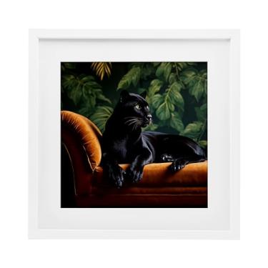 Imagem de Stupell Industries Impressão emoldurada Majestic Panther on Chaise White Under Glass, design por Lettered and Lined, 13 x 13
