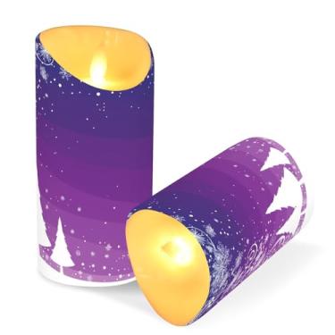 Imagem de ATTX Pacote com 2 velas brancas para árvores de Natal – 7,6 cm x 9,9 cm de LED com controle remoto e temporizador para casa, casamento, decoração de acampamento #524