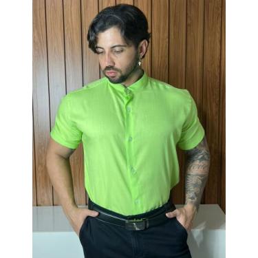 Imagem de Camisa Social Gola Padre Masculina Slim Manga Curta - Mitchelgutto, Ve