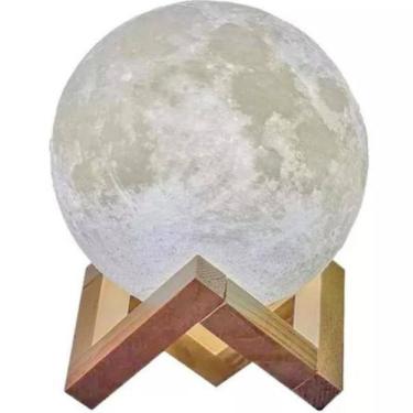 Imagem de Luminária Lua 3D Muda Cor Madeira Controle Remoto 18cm