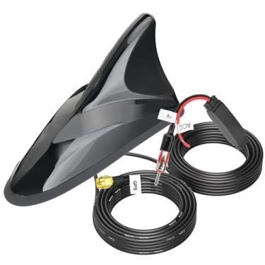 Imagem de SZSAUTO Antena amplificada para carro FM AM Radio Shark Fin, antena universal de GPS de veículo com conector SMA macho fio de alimentação de 12 V para carro, caminhão, rádio SUV, receptor estéreo