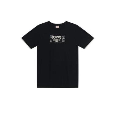 Imagem de Camiseta infantil menino com aplique de skate Brandili-Preto, 6, Preto