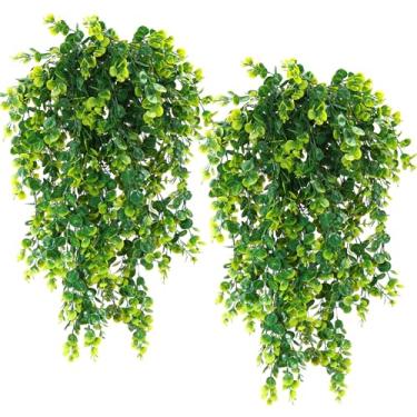 Imagem de Conjunto de 4 peças de plantas verdes artificiais para pendurar samambaias artificiais e eucalipto, ideal para decoração de casa, casamentos, varandas, varandas e jardins, decoração versátil para