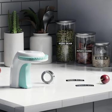 Imagem de Máquina de fazer etiquetas em relevo Omega S, etiquetadora vintage em relevo com 1 fita, gravação manual retrô sem tinta para projetos de escritório e bricolage, branco e verde