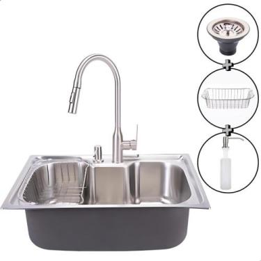 Imagem de Cuba Pia Cozinha Gourmet 60x40cm em Aço Inox com Torneira Luxo e Exten