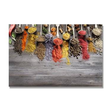Imagem de NHLDZYH Arte de parede em tela colorida para especiarias e colher de tempero | Decoração de cozinha vintage | Arte moderna para casa e sala de jantar. B18. Tela somente 80 x 120 cm - 31,5 x 47,3 pol