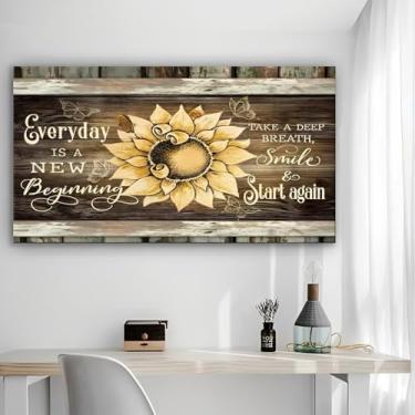 Imagem de Arte de parede em tela rústica com girassol - Pôster sem moldura de 30 x 61 cm - Decoração de casa e escritório para sala de estar, quarto, cozinha e café