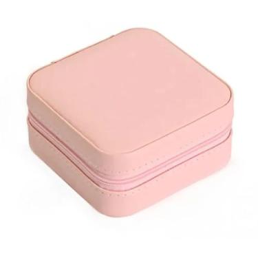 Imagem de Porta Jóias Estojo Portátil em Couro com Zíper para Jóias, Maquiagem e Viagem Original C/Nota Fiscal (Rosa Claro)