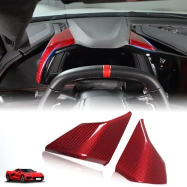 Imagem de Capa para painel de painel de painel de fibra de carbono seco C8 Corvette para Corvette C8 Stingray 2020-2025 Z51 Z06 Coupe 3LT painel central velocímetro quadro de capô lateral (vermelho)