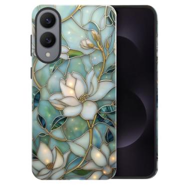 Imagem de heindiy Compatível com Samsung Galaxy S25 Edge, capa brilhante, proteção total, à prova de choque, anti-arranhões, capa de TPU, capas para homens e mulheres - flores de magnólia vintage