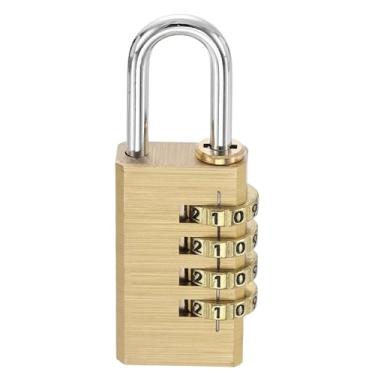 Imagem de PATIKIL Cadeado de combinação de latão, 8 cm de largura, cadeado de combinação sem chave redefinível de 4 dígitos à prova d'água para armário de academia, caixa de ferramentas, bagagem, amarelo