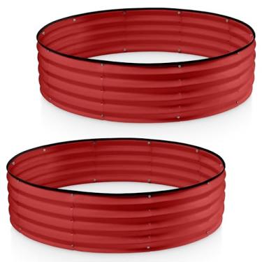 Imagem de Cama de jardim elevada galvanizada redonda // 4 × 4 × 1 ft (pacote com 2) canteiros elevados galvanizados para jardinagem, vegetais, flores (vermelho) // Plantador redondo de design patenteado sem