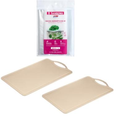 Imagem de Kit 2 Tábua Cinza Plástica de Corte Pequena + 1 Saco Hermetico Fecha Fácil 1 Litro