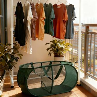 Imagem de Cesto de roupa suja dobrável com 2 compartimentos, cesta grande de malha dobrável de 75 L para lavanderia, fácil de transportar e separar para dormitório, casa, quarto de crianças, viagens