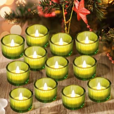 Imagem de JOYIT Castiçais votivos verdes, conjunto de 12, castiçais tealight para mesa de casamento, centro de mesa, castiçais pequenos de vidro para festa de aniversário, dia dos namorados, decoração de casa