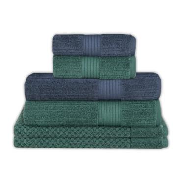 Imagem de Buddemeyer, Jogo Toalha de Banho Buddemeyer 6 Peças Luxo Fio Penteado Premium Alta Absorção Cor:Azul E. 1950 e Verde F. 3074