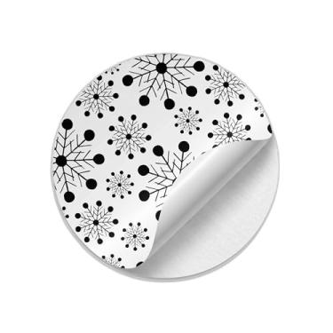 Imagem de Ladrilho Decorativo de Cerâmica Preto e Branco com Flocos de Neve Desenhados à Mão