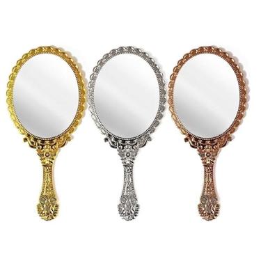 Imagem de Espelho de Mão Princesa 20cm – Maquiagem, Festa, Lembrancinha – Dourado ou Prata(Prata,1 espelho)