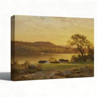 Imagem de Arte de parede em tela com paisagem de dunas costeiras, impressão de pintura a óleo impressionista, decoração de parede de casa de praia para sala de estar quarto, pronto para pendurar, exibição de