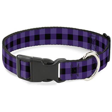 Imagem de Buckle-Down Gola com clipe de plástico – Xadrez Buffalo Preto/Roxo – 2,54 cm de largura – Serve para pescoço de 38-66 cm – Grande